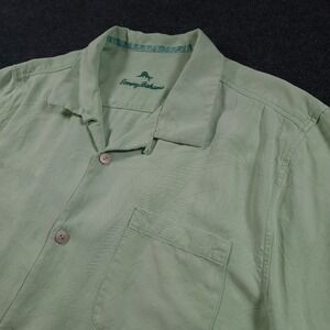 Tommy Bahama‎ 100% Silk Shirt Short Sleeve Green Embossed Mens XL Jacquard